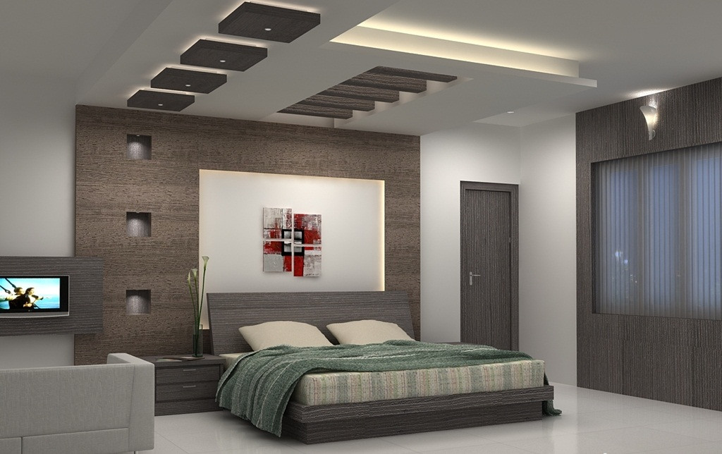  Trần thạch cao phòng ngủ sử dụng màu trung tính kèm họa tiết trang trí hiện đại. Ảnh: XaydungTP.