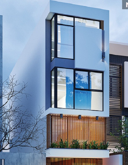 Mặt tiền chính là điểm nhấn tạo nét nổi bật cho nhà ống 4 tầng giữa phố phường nhộn nhịp. Ảnh: Housevn.