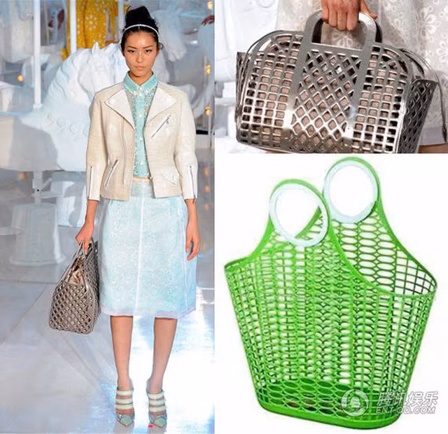 Không chỉ giống ở những lỗ đan chéo, thiết kế quai xách, chiếc túi xuyên thấu này còn có kích cỡ tương tự làn đi chợ. Ảnh: Giadinhxahoi.