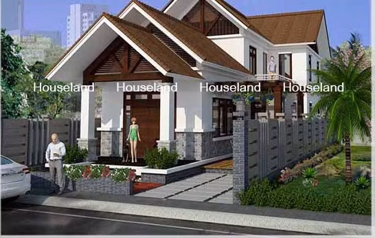 Công trình ấn tượng với hệ mái thái nhiều tầng, sơn trắng ngoại thất đẹp tinh tế. Ảnh: Houseland.