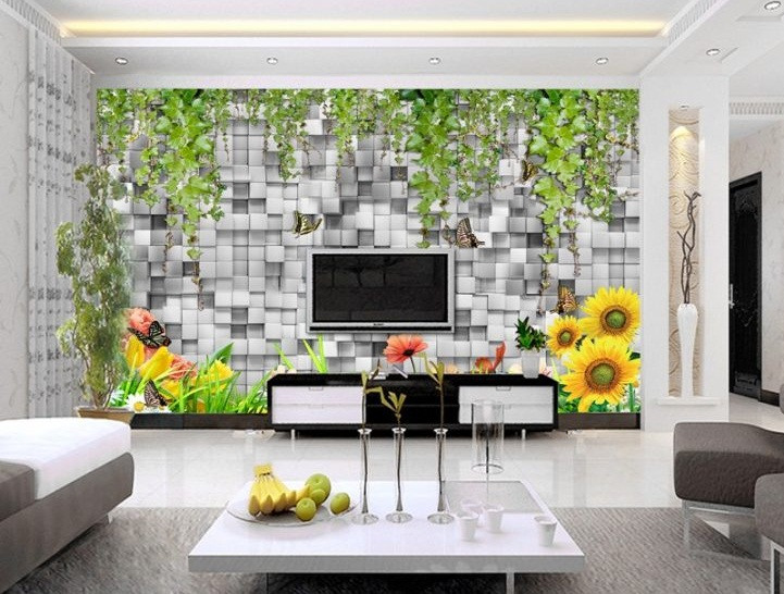 Bức tường gạch đen trắng cùng giàn dây leo gợi cảm giác thoáng mát hơn cho phòng khách. Ảnh: Saovangviet.