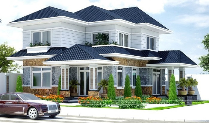 Mái ngói màu xanh rêu mang đến vẻ đẹp mới lạ. Ảnh: Housevn.