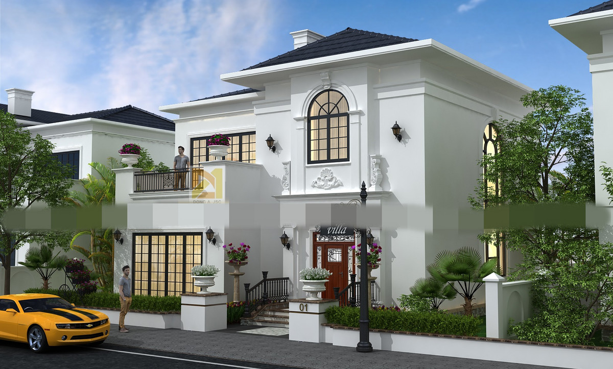 Lối vào chính với những chậu hoa kết hợp lan can hoa sắt mỹ thuật tô thêm sự lãng mạng thơ mộng cho công trình. Ảnh: Nhadepdonga.