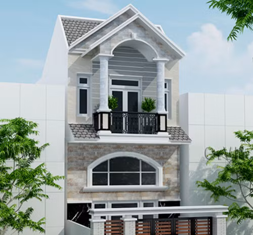 Mẫu nhà phố 2 tầng mái kép đẹp hiện đại. Ảnh: Thietkenhadep247.