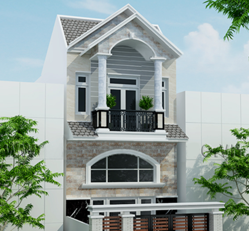 Mẫu nhà phố 2 tầng mái kép đẹp hiện đại. Ảnh: Thietkenhadep247.
