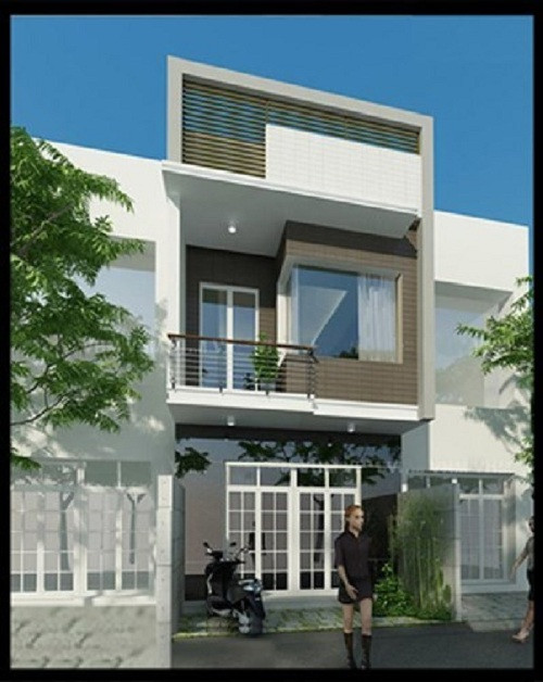 Họa tiết sọc ngang giúp ngôi nhà 2 tầng trở nên rộng hơn so với diện tích thực 40m2. Ảnh: Ttdoor.