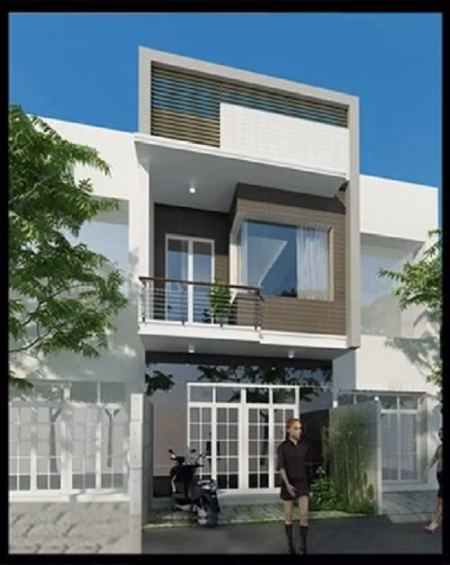 Họa tiết sọc ngang giúp ngôi nhà 2 tầng trở nên rộng hơn so với diện tích thực 40m2. Ảnh: Ttdoor.