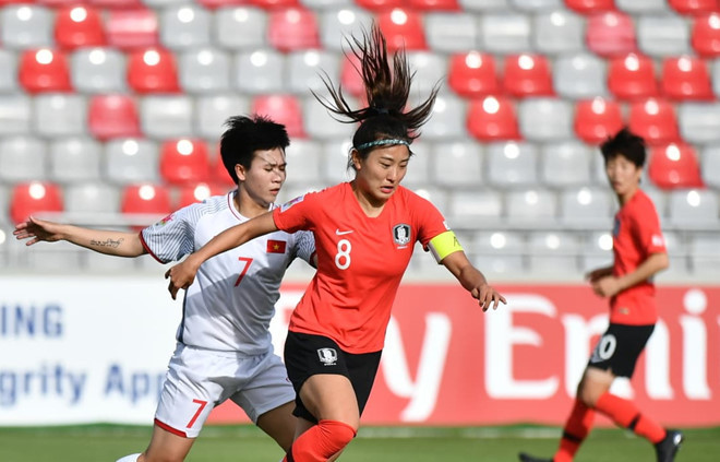 Tuyết Dung và đồng đội không thể tạo nên bất ngờ trước đối thủ quá mạnh. Ảnh: AFC.