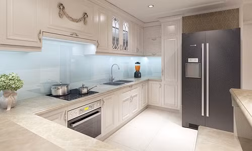 Nhà bếp tân cổ điển ghi dấu ấn trong từng đường nét uyển chuyển, vừa trẻ trung, tràn đầy năng lượng sống. Ảnh: Nhadepsang.