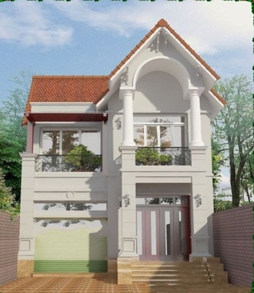 Nhà 2 tầng kết hợp trụ cột vuông với cột tròn độc đáo. Ảnh: Nhadephoanhao.