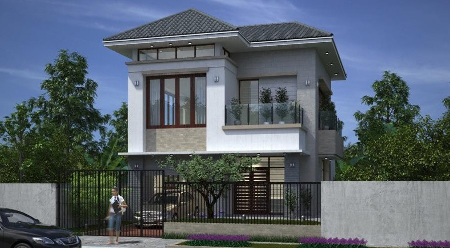 Biệt thự 2 tầng phù hợp với các gia đình trẻ năng động. Sự hiện đại thể hiện qua chất liệu kính cường lực, ô cửa kính...Ảnh: Thietkebietthu.