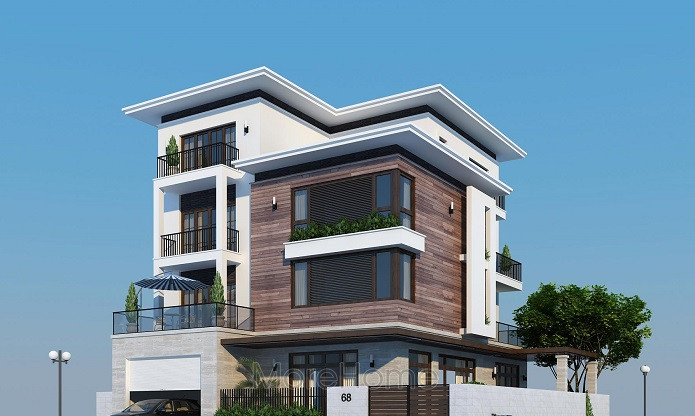 Những khối hình học táo bạo cùng gam màu trung tính tạo điểm nhấn cho công trình. Ảnh: MoreHome.