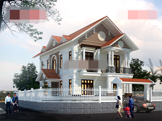 Nhà 2 tầng bắt mắt với hệ thống mái thái cầu kì, tinh tế. Ảnh: Angcovat.