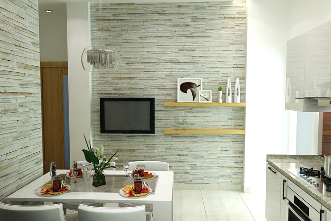 Giấy dán tường giả đá nhẹ nhàng nhưng toát lên sự sang trọng và hiện đại. Ảnh: Bindo.