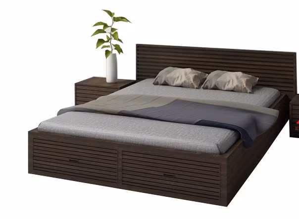 Gường ngủ hiện đại với thiết kế vân ngang màu nâu sang trọng. Ảnh: Noithatkimminh.