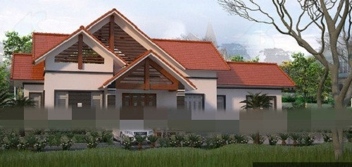 Biệt thự vườn 1 tầng 3 phòng ngủ thiết kế theo phong cách truyền thống kết hợp hiện đại. Diện tích đất 668m2 nhưng diện tích xây nhà chỉ 150m2, còn lại là tiểu cảnh, sân vườn. Ảnh: Kientrucvietas.