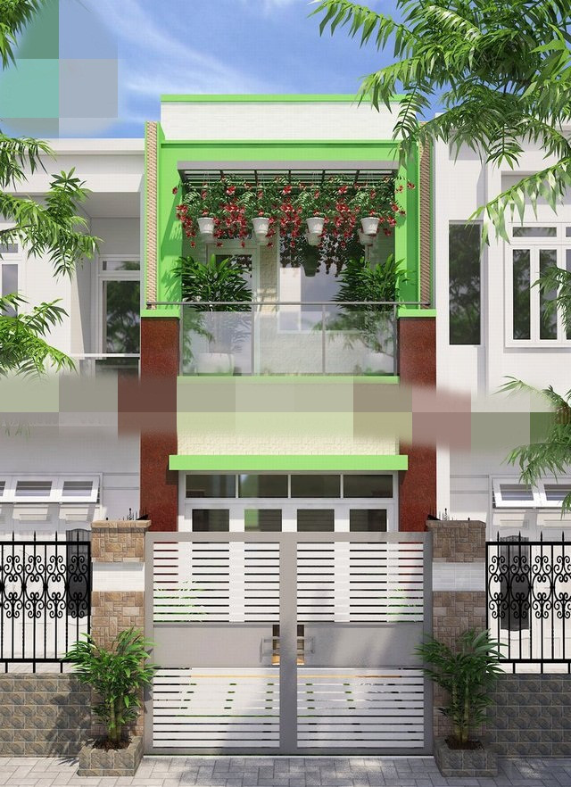 Mẫu nhà phố hiện đại lệch tầng có sân thượng, giếng trời kết hợp tiểu cảnh tạo không gian xanh. Ảnh: Vinahouse.