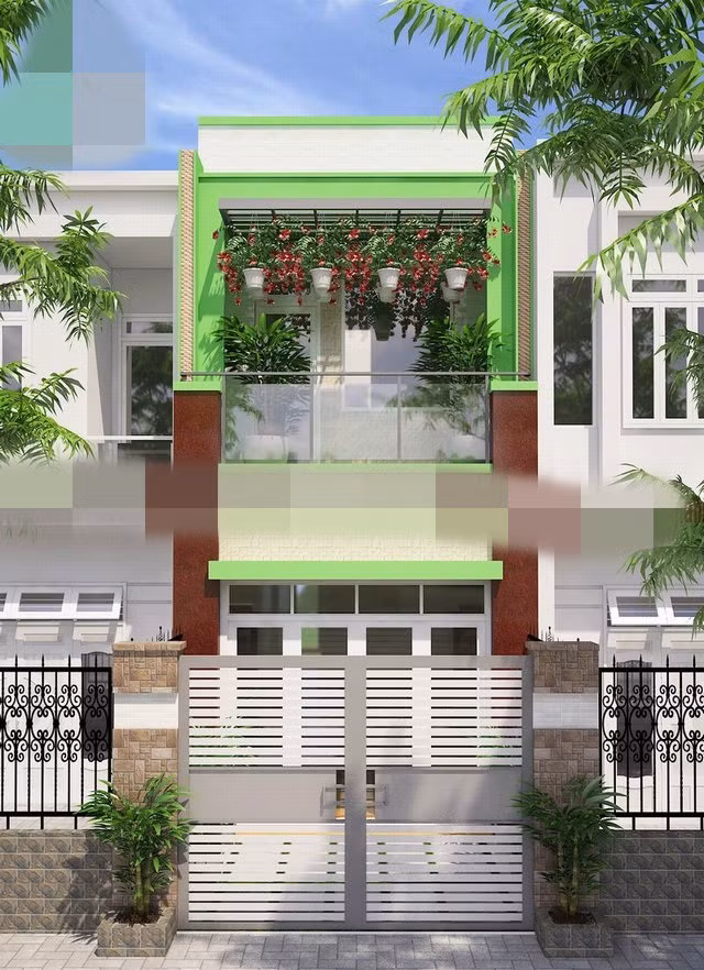 Mẫu nhà phố hiện đại lệch tầng có sân thượng, giếng trời kết hợp tiểu cảnh tạo không gian xanh. Ảnh: Vinahouse.