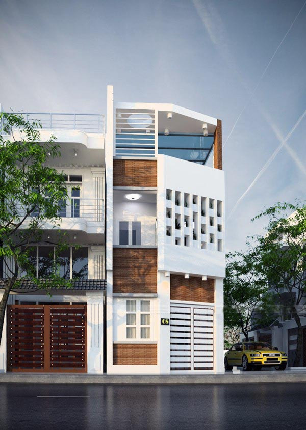 Nhà ống với thiết kế mặt tiền thông thoáng, lạ mắt. Ảnh: Xaynhasaigon.