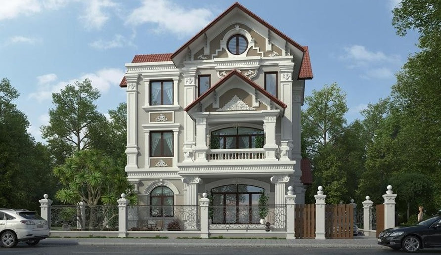 Biệt thự phố hiện đại được trang trí với nhiều họa tiết kiến trúc đẹp, mang lại sự mềm mại, tinh tế trong nghệ thuật. Ảnh: Thietkebietthu.