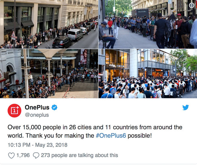 Có hơn 15.000 người từ 26 thành phố ở 11 quốc gia xếp hàng chờ mua OnePlus 6.