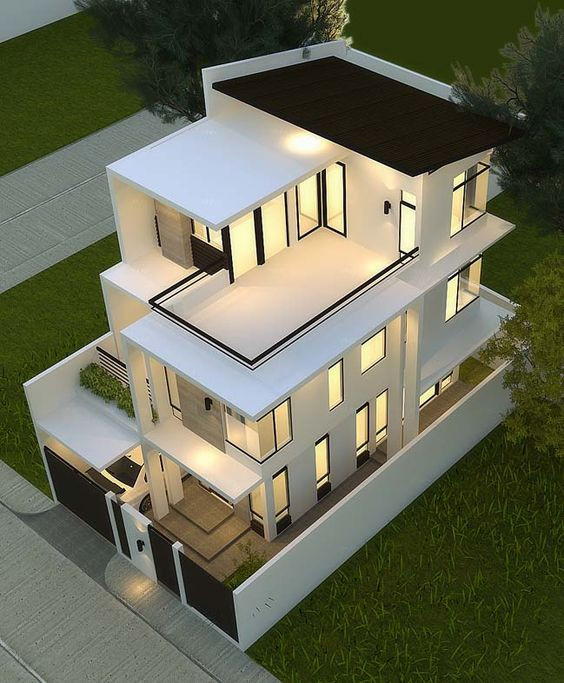 Nhà ống lệch tầng đơn giản mang vẻ lịch lãm, sang trọng. Ảnh: Song Phát Construction.