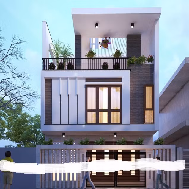 Nhà ống 3 tầng hiện đại với cách tạo hình khỏe khoắn. Ảnh: Housevn.