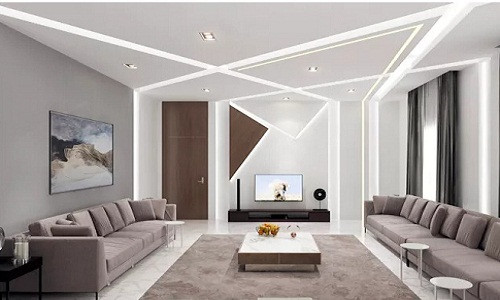 Trần nhà phá cách với sự sáng tạo trong hệ thống đèn chiếu sáng. Những dải sáng xuyên suốt trần và tường nhà ở phòng khách này giúp căn phòng luôn sáng sủa và cuốn hút. Ảnh: Homify.