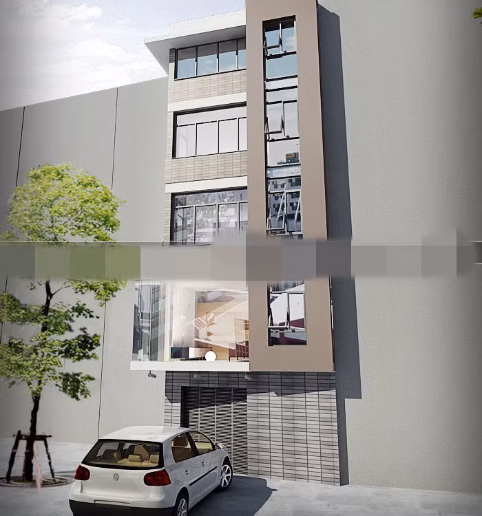 Nhà phố diện tích hẹp 32m2 thiết kế linh hoạt, có gara để ô tô tiện ích. Ảnh: Thietkenhasvg.