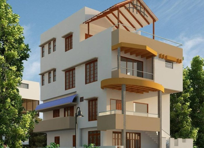 Nhà phố 4 tầng ấn tượng với tông màu vàng bắt mắt. Ảnh: Kientrucadong.