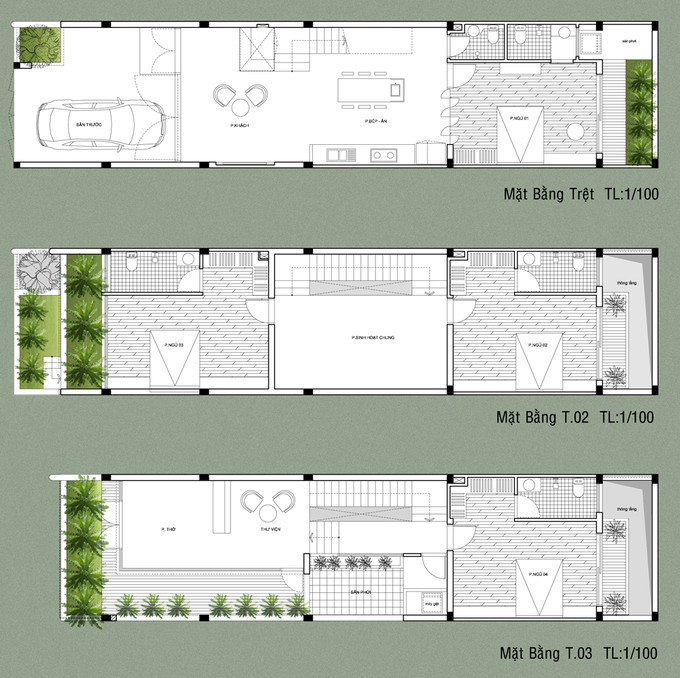 Bản vẽ thiết kế nhà ống 3 tầng. Nguồn ảnh: Toàn Nguyễn.