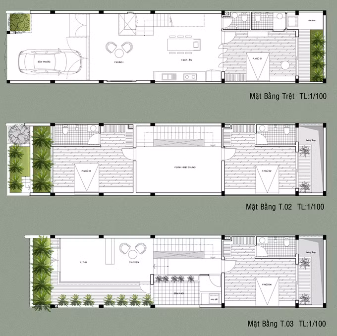 Bản vẽ thiết kế nhà ống 3 tầng. Nguồn ảnh: Toàn Nguyễn.