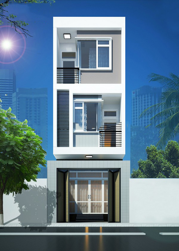 Mặt tiền tầng 1 được ốp đá granite màu sáng giúp nhà luôn tươi mới và bền màu với thời gian. Ảnh: Internet.