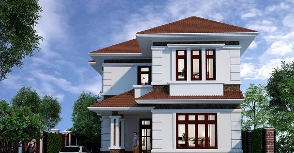 Trên diện tích biệt thự mini 100m2 nổi bật với màu tường trắng sữa kết hợp với mái ngói màu nâu đỏ. Ảnh: Thietenhadepmoi.