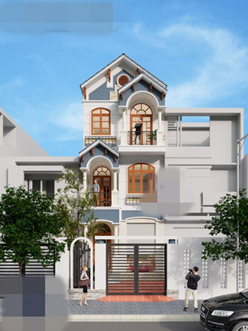 Mái thái xanh lam lạ mắt, khác biệt so với những kiểu mái đỏ truyền thống. Ảnh: Arcviet.