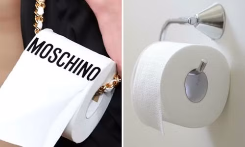 Túi xách hãng Moschino giá 900 Euro (hơn 25 triệu đồng) nhìn không khác cuộn giấy vệ sinh giá 3.000 đồng. Ảnh: Getty Imgae.