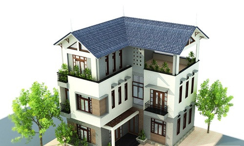 Mẫu nhà 3 tầng phong cách tân cổ điển. Ảnh: Nhatranh.