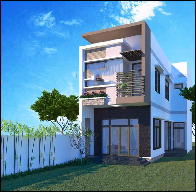 Công trình có sân trước và khoảng trống bên cạnh thoáng mát, tiện lợi làm khu vui chơi. Ảnh: Xaydungtrangtrinoithat.