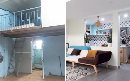 Phòng trọ cũ lột xác thành phòng khách thoáng đãng, hiện đại.