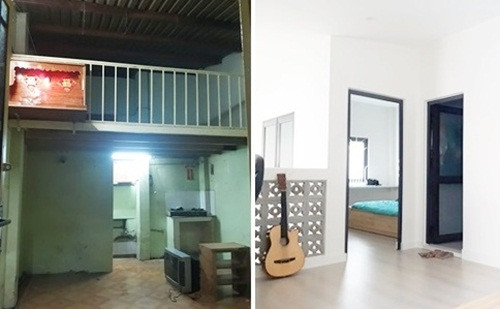 Phòng ngủ và phòng tắm bố trí trên tầng lửng.