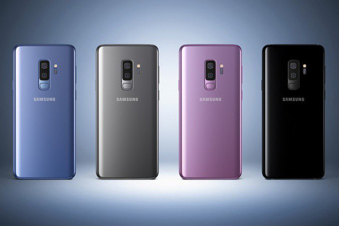 Các phiên bản màu màu xanh Coral, xám Titanium, tím Lilac, đen Midnight của Galaxy S9.