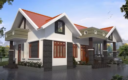 Nhà cấp 4 mái thái mang xu hướng truyền thống kết hợp hiện đại. Phần sảnh hiên có mái che giúp cho căn nhà thêm điểm nổi bật, không gian trở nên hài hòa. Ảnh: Thoitrangwiki.