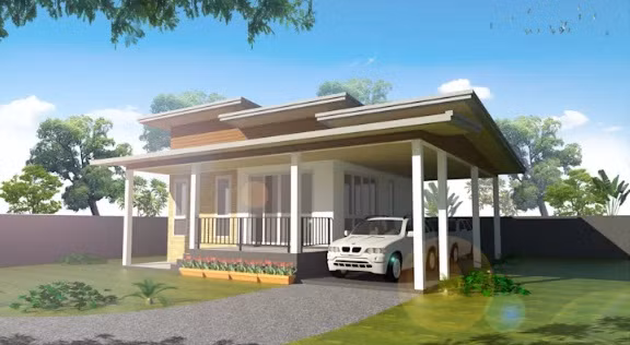 Nhà vườn khó rời mắt với mái 3 tầng phức tạp, có gara ô tô. Ảnh: JG Design.