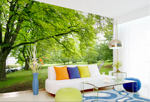 Họa tiết giấy dán tường thiên nhiên tạo cảm giác mở rộng và thư giãn cho căn phòng. Ảnh: Ngoinhaxanh.