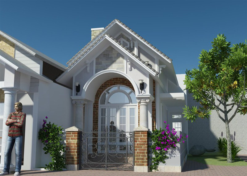 Sự cân đối về phương diện thẩm mỹ tạo cho ngôi nhà cấp 4 mái kép nét đẹp trẻ trung. Ảnh: Nhadepsang.