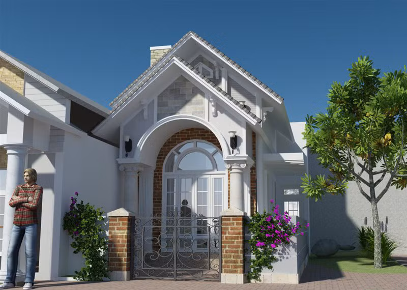 Sự cân đối về phương diện thẩm mỹ tạo cho ngôi nhà cấp 4 mái kép nét đẹp trẻ trung. Ảnh: Nhadepsang.