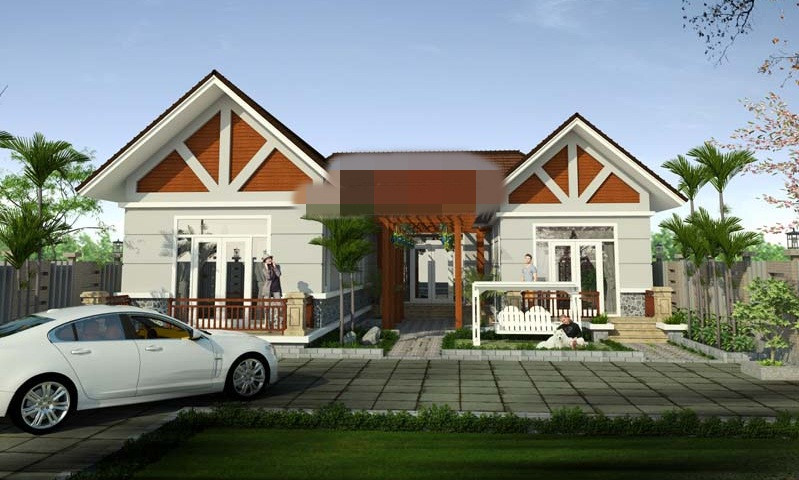 Thiết kế nhà cấp 4 hai mái đơn giản dạng chữ U đáp ứng nhu cầu của gia đình về không gian nhà ở hiện đại. Ảnh: Angcovat.