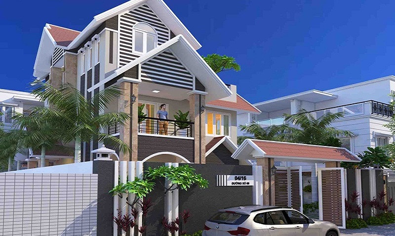 Biệt thự mái thái 4 phòng ngủ sở hữu vẻ đẹp hiện đại. Các chi tiết phá cách giúp cho căn nhà không bị đơn điệu, nhàm chán. Ảnh: Thietkenhadepaau.