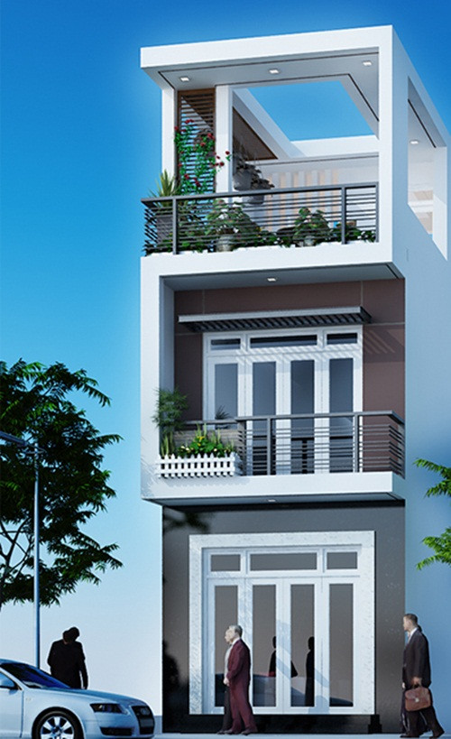 Nhà 3 tầng xây trên diện tích 5x14m, thiết kế sang trọng và tiện lợi. Ảnh: Xaydungvuan.