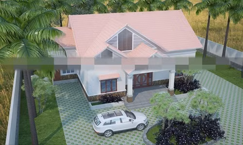 Trên mảnh vườn rộng hơn 1000 m2, ngôi nhà cấp 4 mái thái ở nông thôn có chi phí khoảng 600 triệu đồng. Ảnh: Vinahouse.